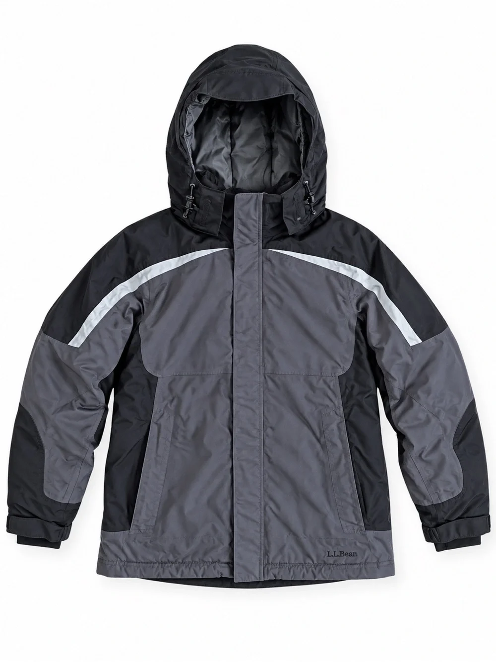L.L. Bean Kids Insulated Ski Jacket Hooded Parka Black Gray Boys Medium 10-12